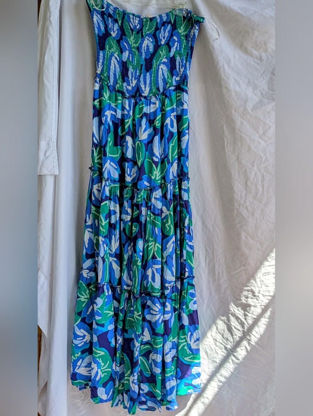 Tiered Maxi Skirt in Blue & Green Floral